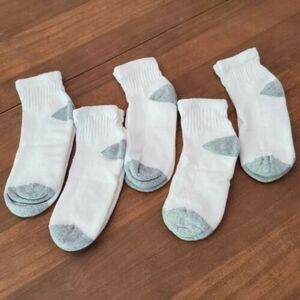 5 PAIR Kids WHITE ANKLE SOCKS Gray Heel & Toe Shoe Size 10-2.5